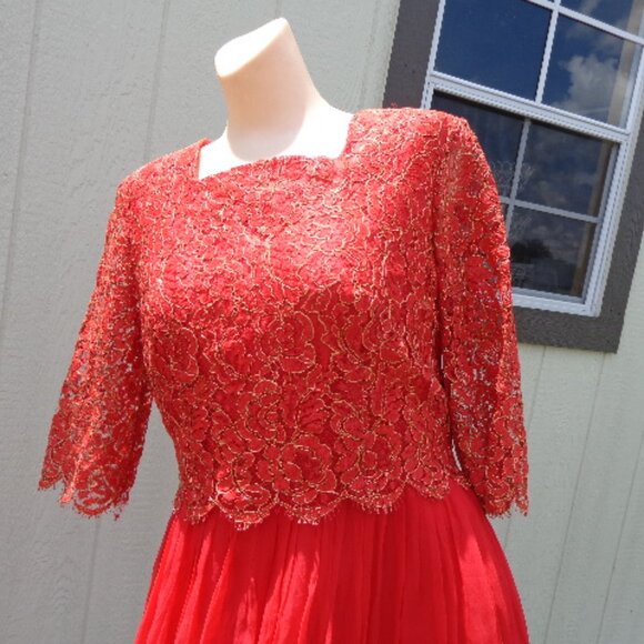 Vintage RED Lace Gold Edith Martin Original Dress California Original As Is